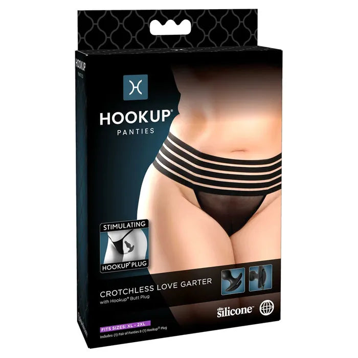HOOKUP - Crotchless Love Garter | Panties & Butt Plug Set - Assorted Sizing