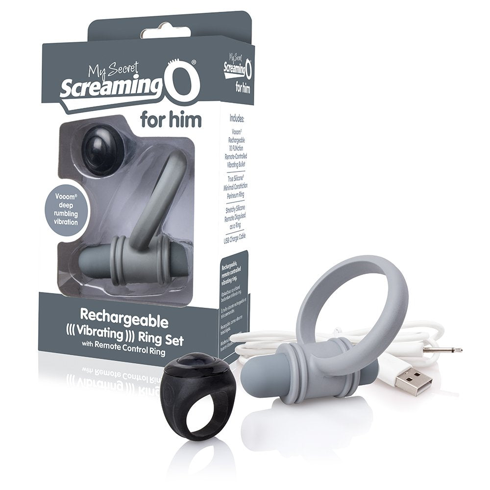 Screaming O - Rechargeable Vibrating Ring Set For Him | Black or Grey