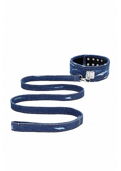 Ouch! - Denim Collar with Leather Leash | Assorted Colours