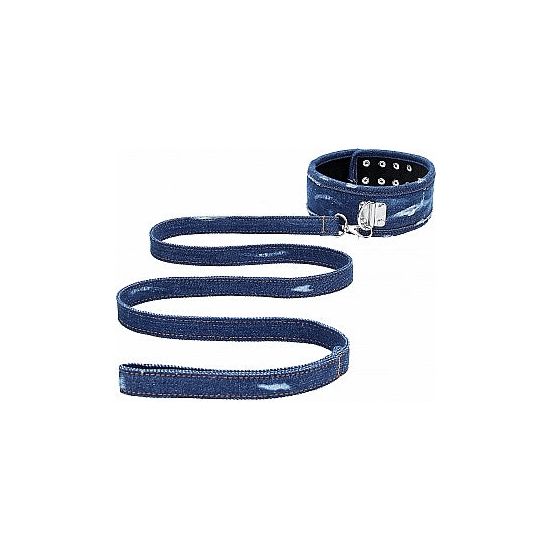 Ouch! - Denim Collar with Leather Leash | Assorted Colours