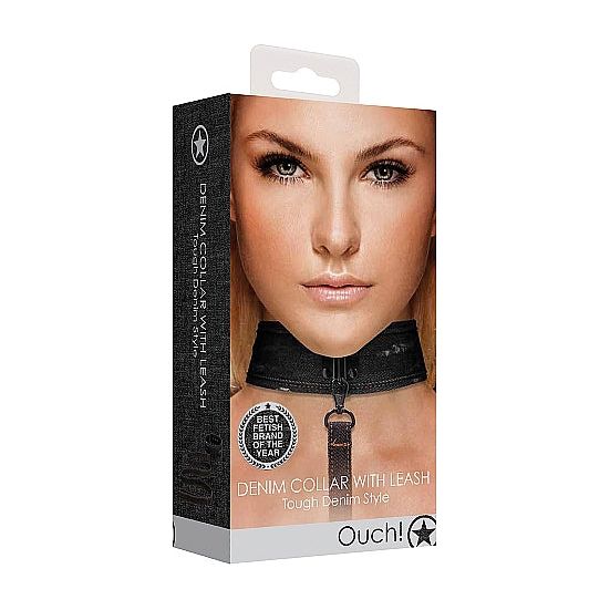 Ouch! - Denim Collar with Leather Leash | Assorted Colours