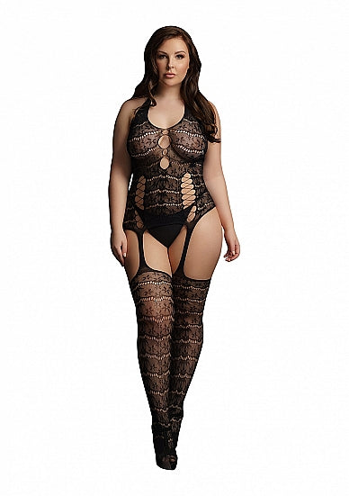 Le Désir - Opaque Lace Suspender Body-stocking | Queen Size
