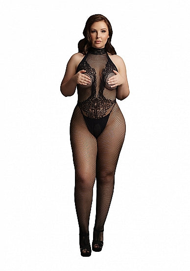 Le Désir - High Neck Fishnet And Lace Bodystocking